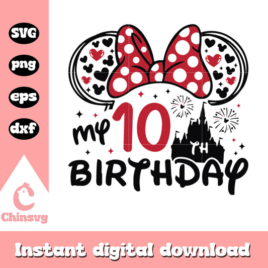 Minnie mouse my 10th birthday svg, minnie svg, disney birthday svg