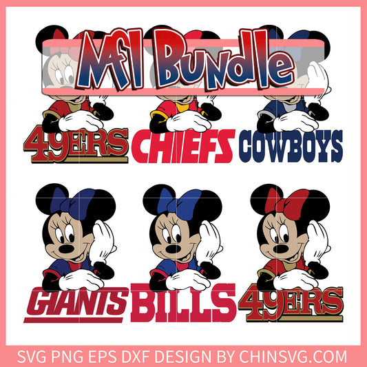 Minnie mouse nfl football teams bundle svg, minnie characters svg