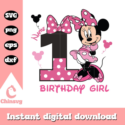 Minnie pink 1st birthday girl svg, happy birthday minnie​ svg