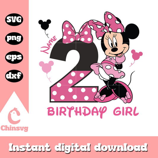 Minnie pink 2nd birthday girl svg, minnie mouse birthday svg