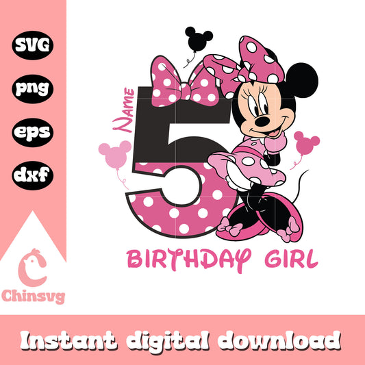 Minnie pink 5th birthday girl design svg, disney birthday svg