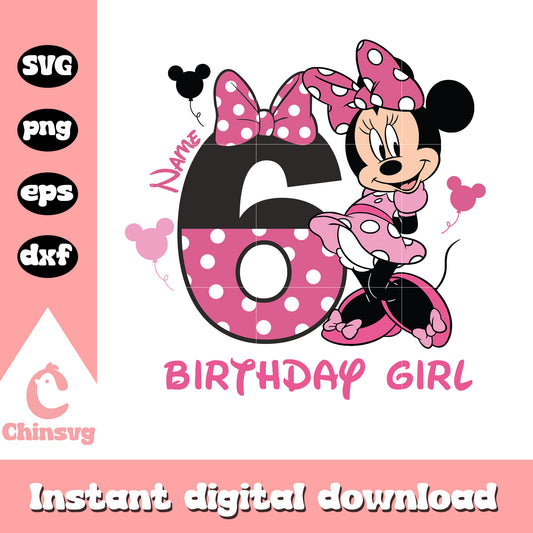 Minnie pink 6th birthday girl svg, minnie mouse birthday svg