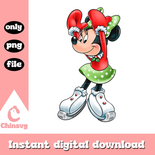 Minnie rolling skating christmas design png, minnie christmas png 