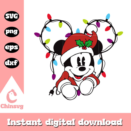 Minnie santa hat chrismas design svg, christmas lights svg