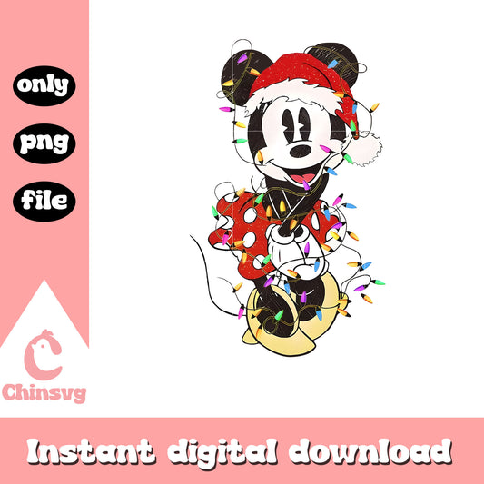 Minnie santa hat christmas lights png, minnie mouse christmas​ png