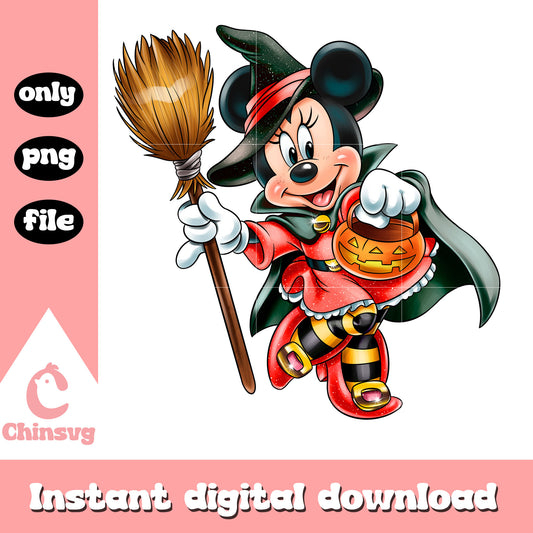 Minnie witch halloween png, minnie halloween design png