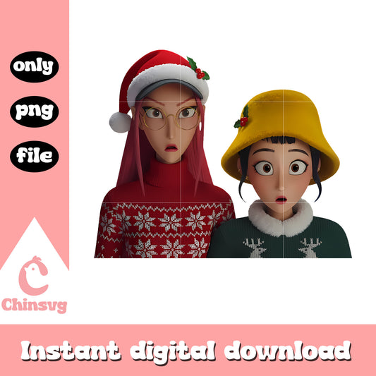 Mira and zoey kpop demon hunters png, christmas sweater png