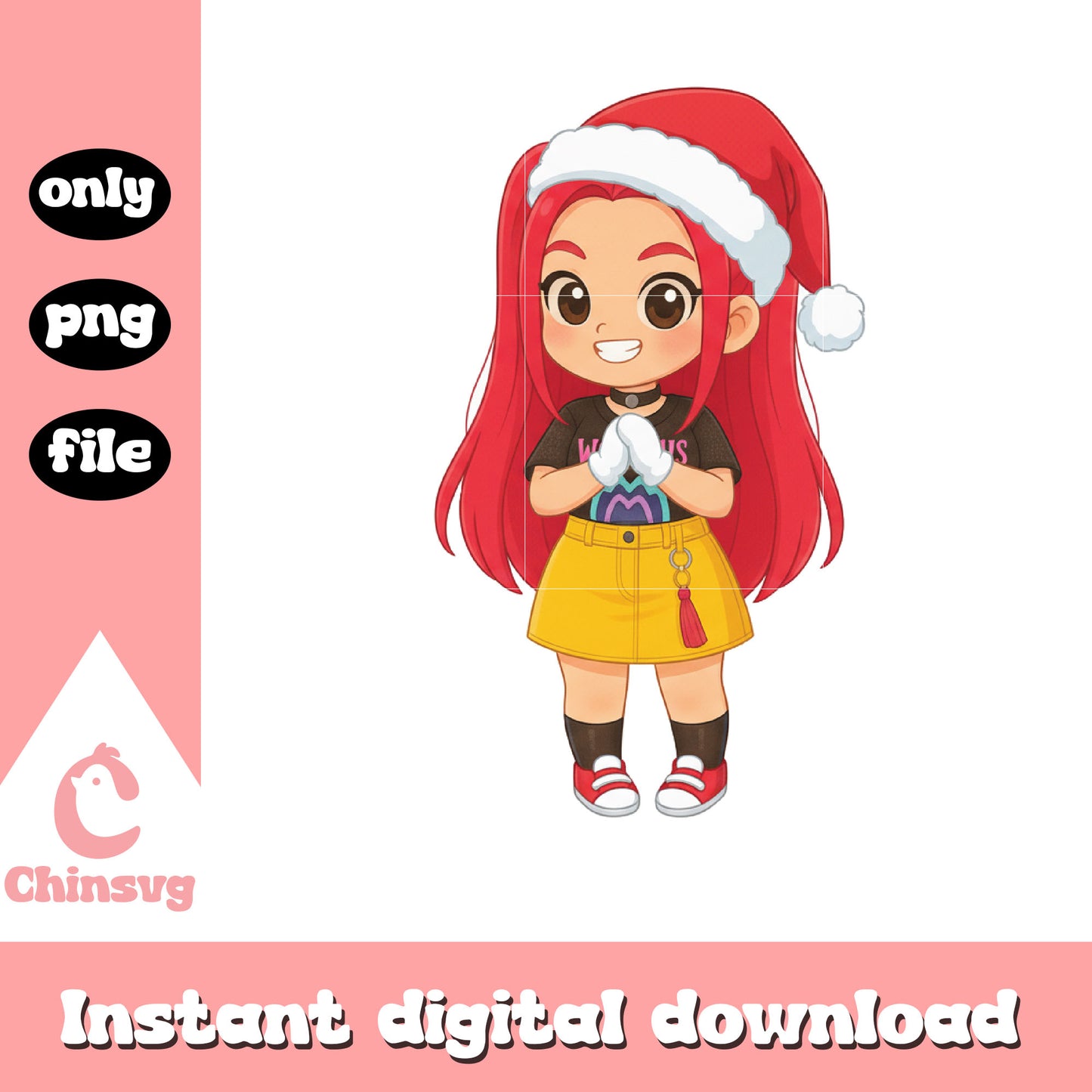 Mira chibi christmas hat design png, mira huntrix png