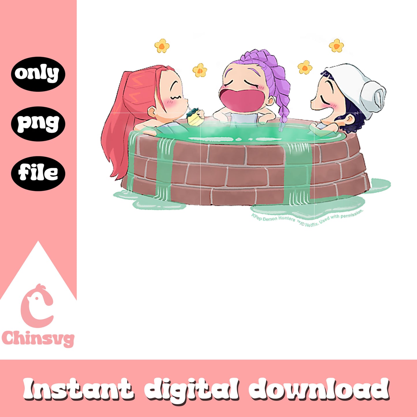 Mira rumi & zoey relaxing in hot tub png, huntrix team png