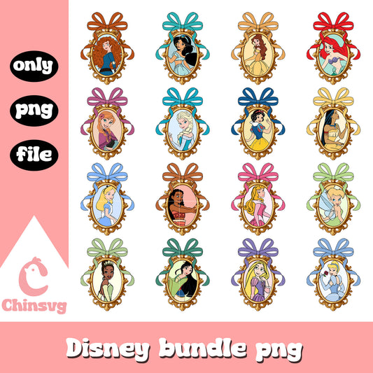 Mirror disney princess characters design bundle png, disney princess png