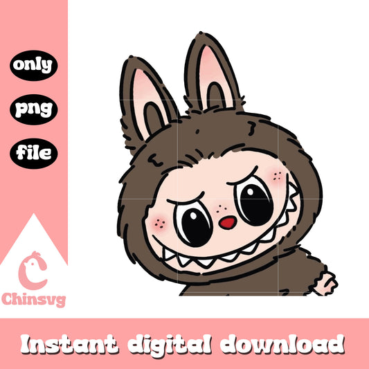 Mischievous brown labubu cute doll design png, labubu brown png