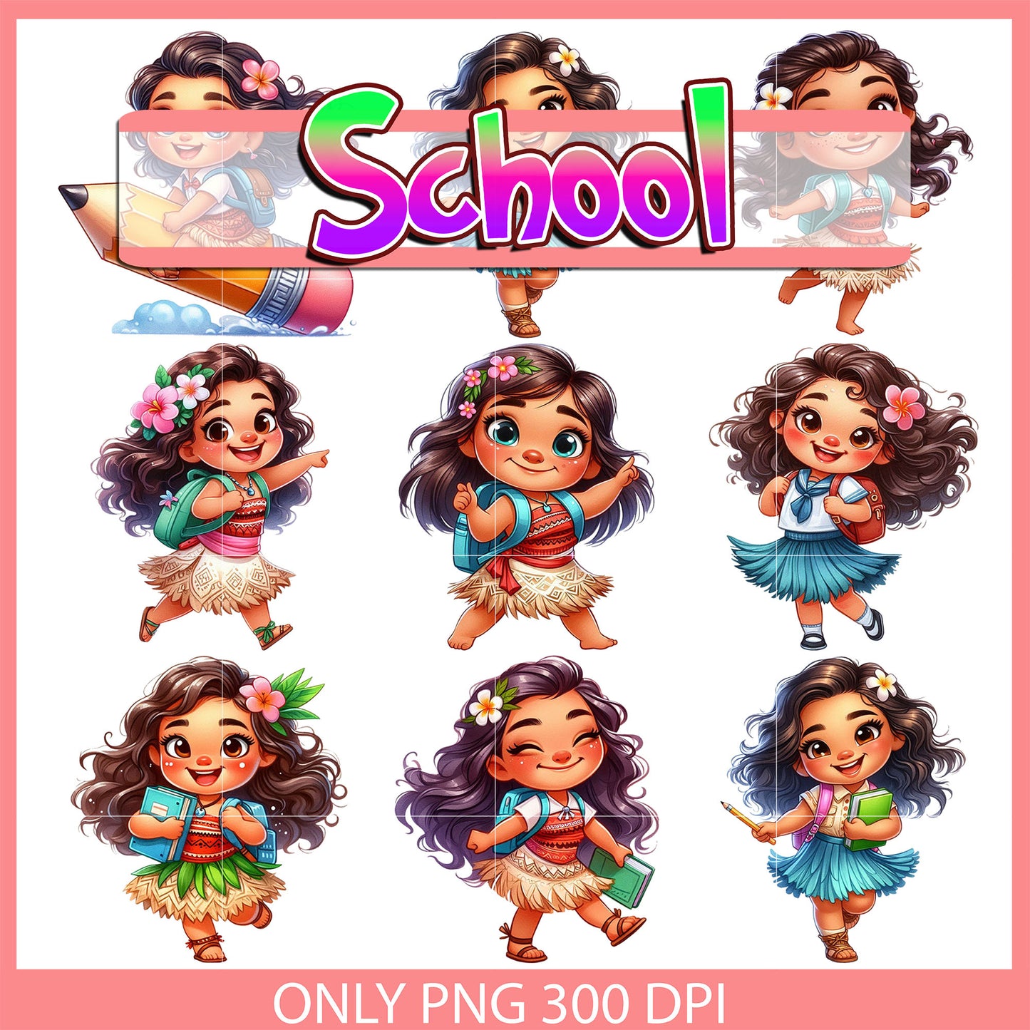 Moana back to school design bundle png, moana disney png