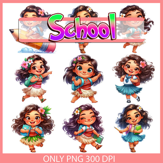 Moana back to school design bundle png, moana disney png