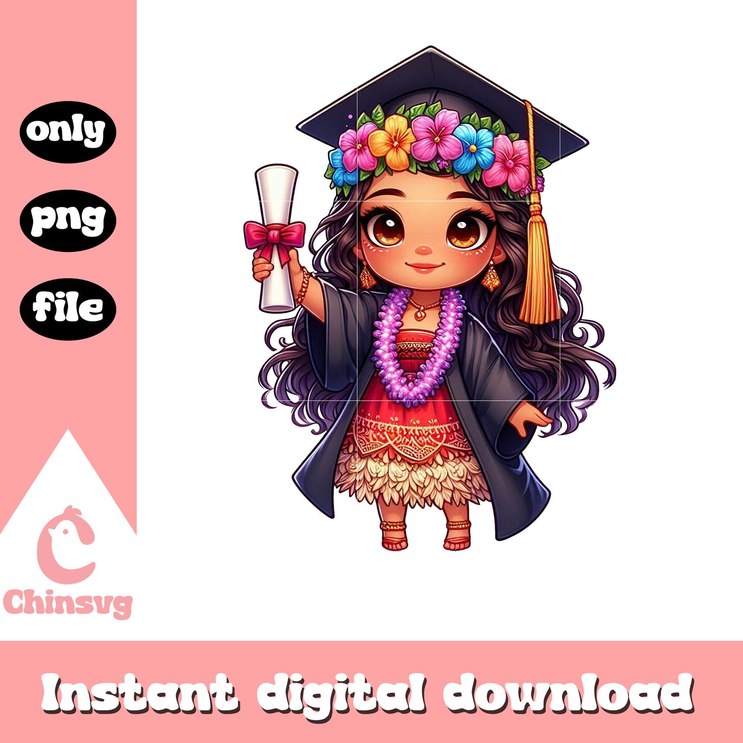 Moana chibi graduation png, disney moana png, graduation design png 
