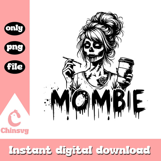 Mombie drink coffee design png, love coffee png