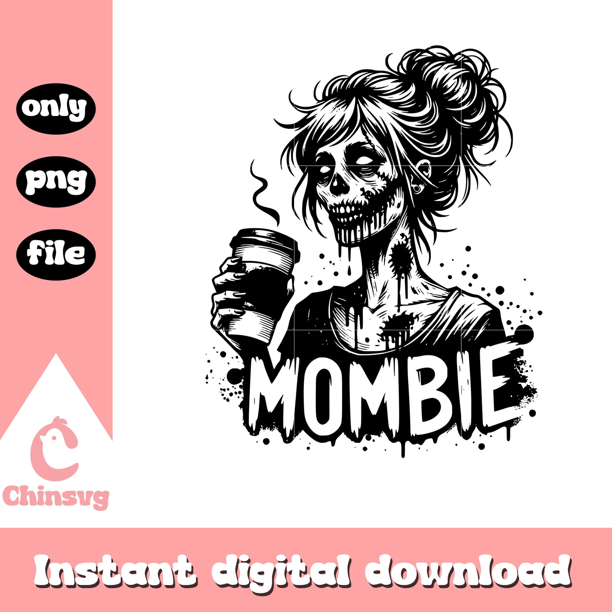 Mombie drink coffee png, zombie png, halloween png