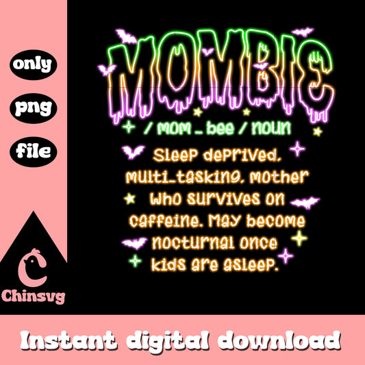 Mombie halloween neon art font design png, halloween decor png