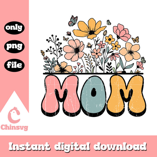 Mom flowers font design png, mother's day png, mom png