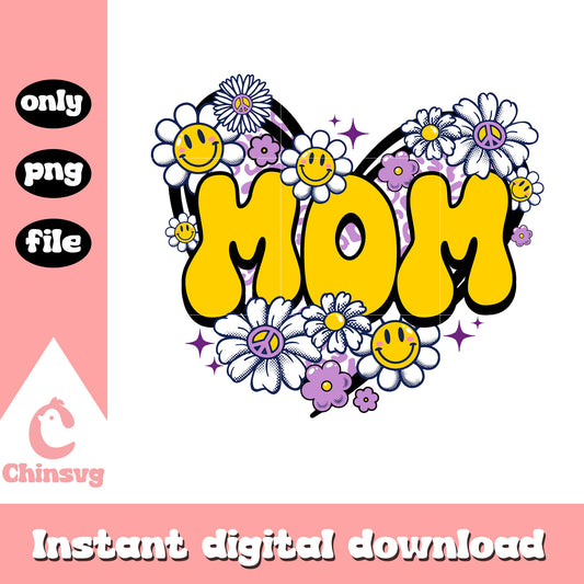 Mom heart saisy flower png, vintage flower png, heart shape png