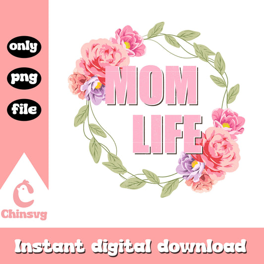 Mom life vintage flower png, mom life png, pink flowers png