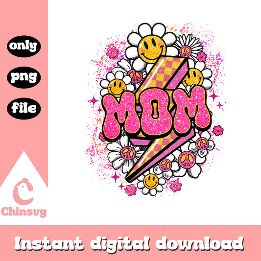 Mom lightning bolt daisy flower png, lightning bolt png, mom png