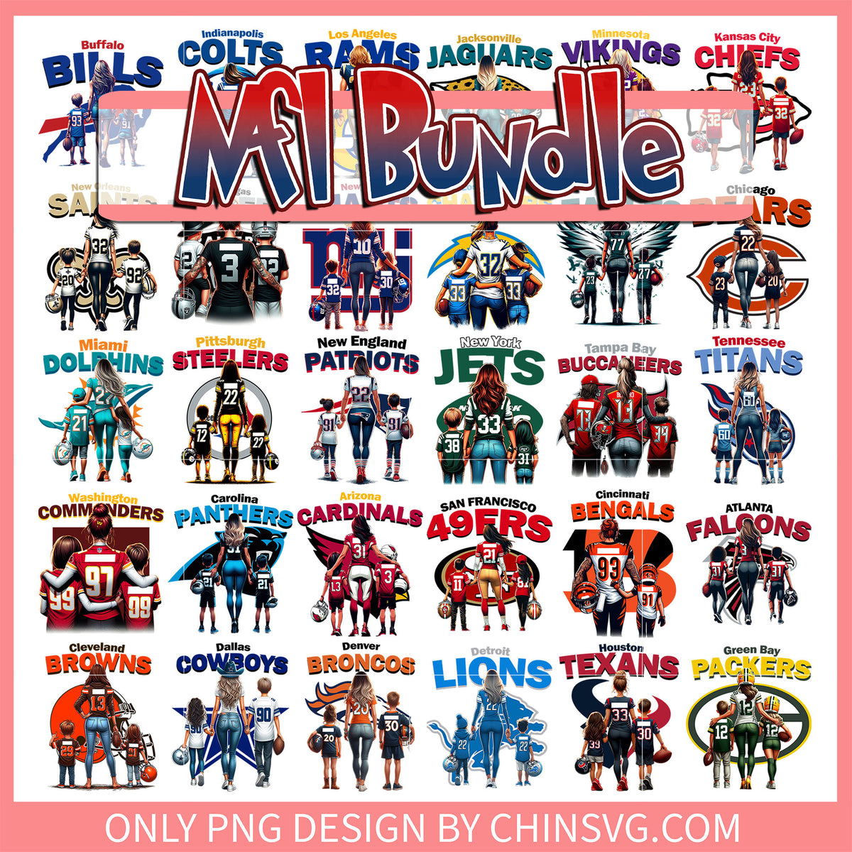 Mom nfl teams design bundle png, 32 nfl teams list​ png