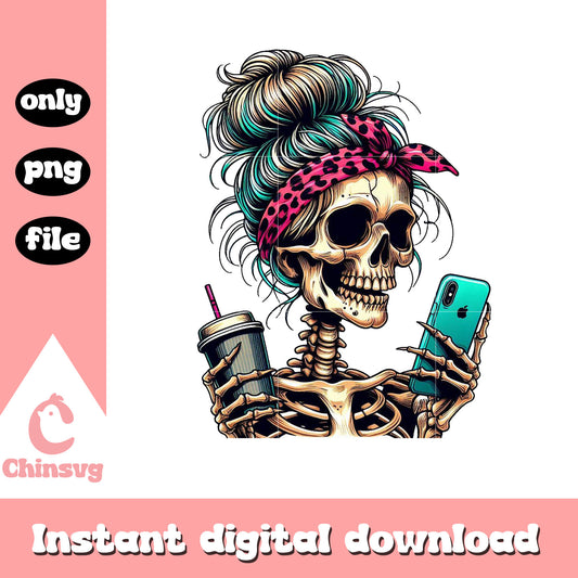 Mom skeleton coffee and telephone png, best coffee png, skull png