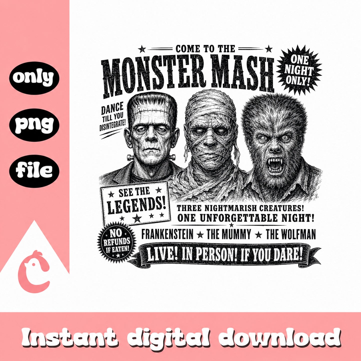 Monster Mash Halloween SVG, Frankenstein Mummy Wolfman PNG, Horror SVG
