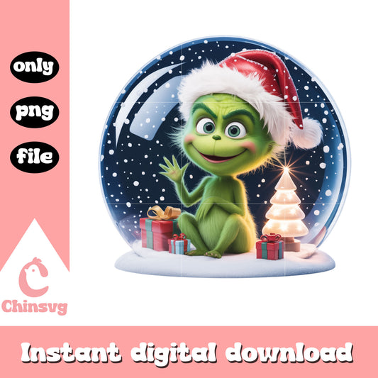 Monster grinch snow globe christmas tree png, christmas art png
