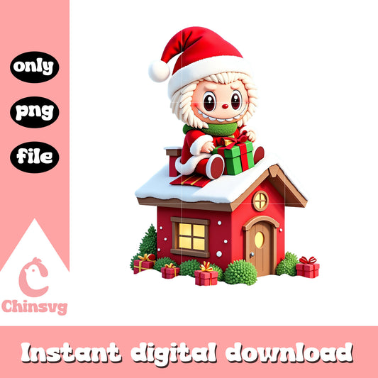 Monster labubu christmas house png, macaron labubu png