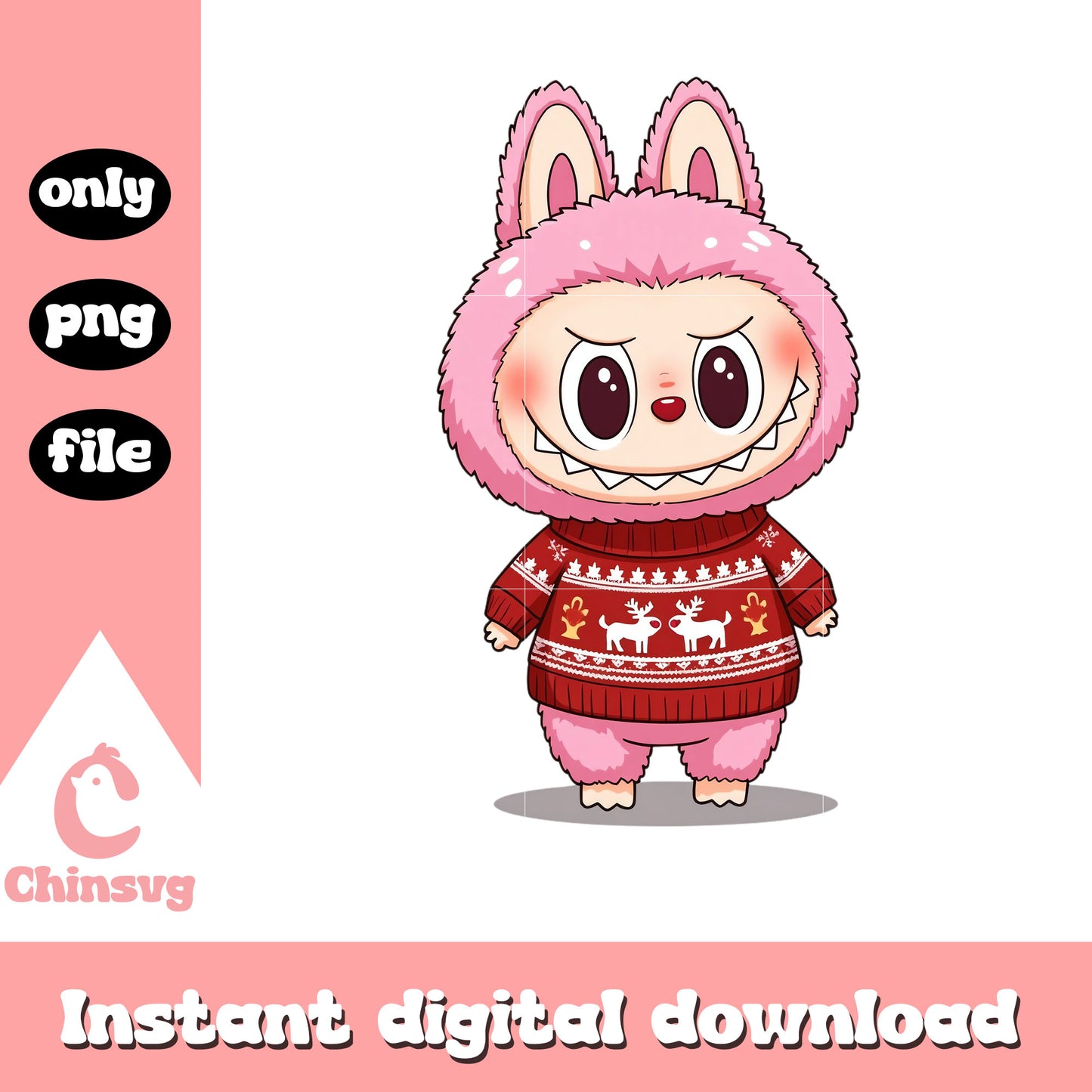 Monster labubu christmas outfit design png, labubu keychain png