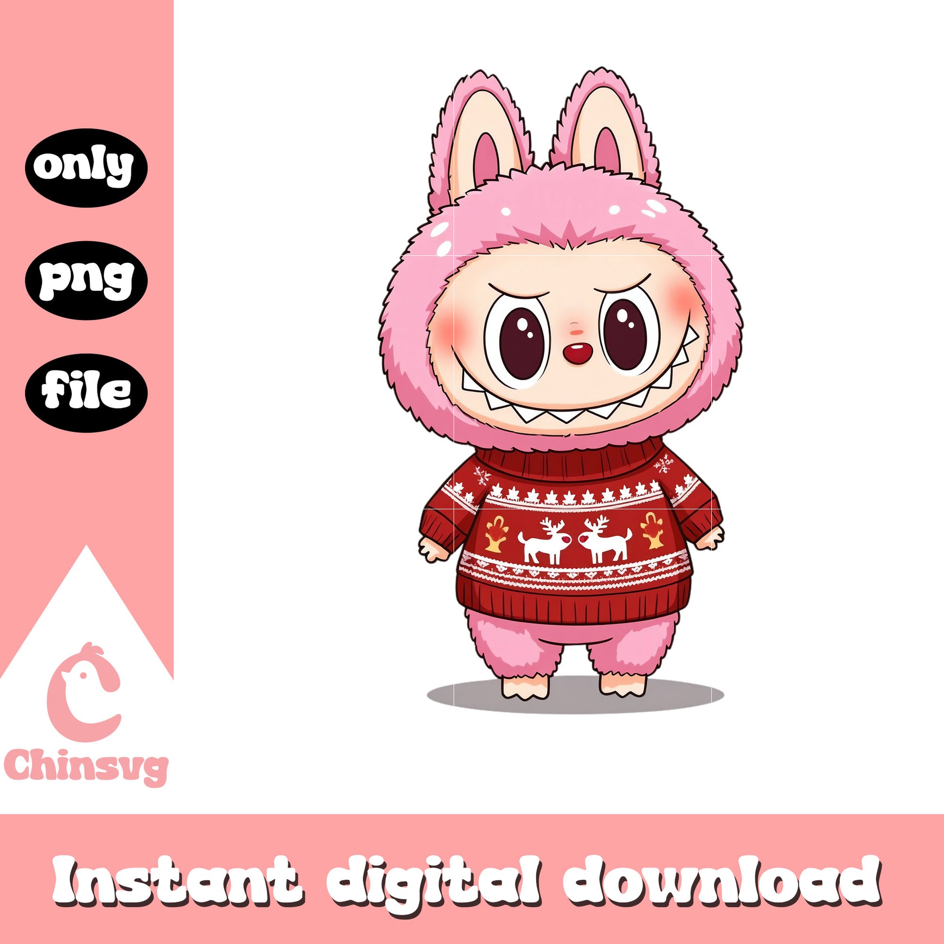 Monster labubu christmas outfit design png, labubu keychain png