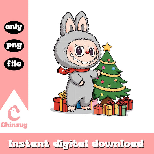 Monster labubu on christmas png, labubu doll keychain png