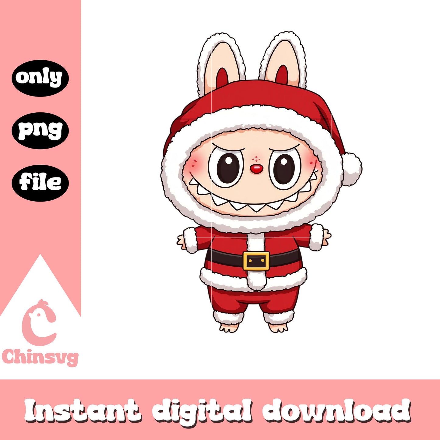 Monster labubu wear santa claus clothes png, macaron labubu png