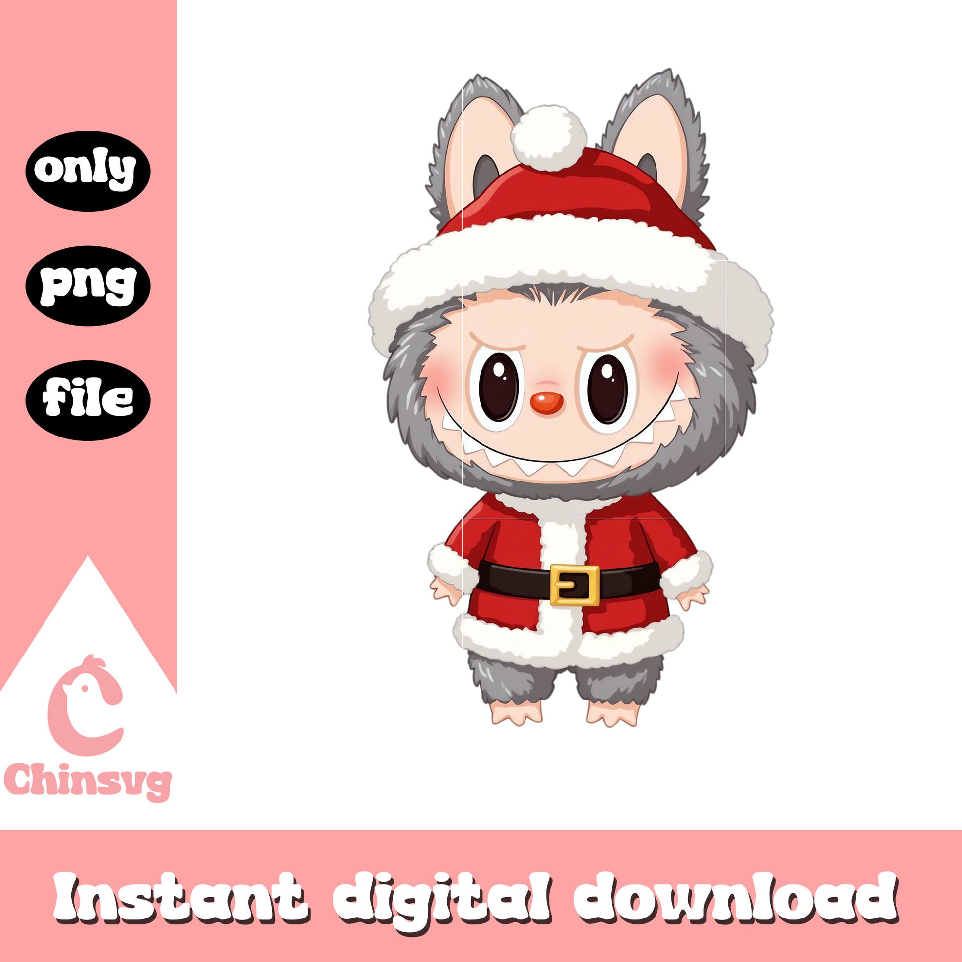 Monster labubu wear santa claus png, grey labubu png