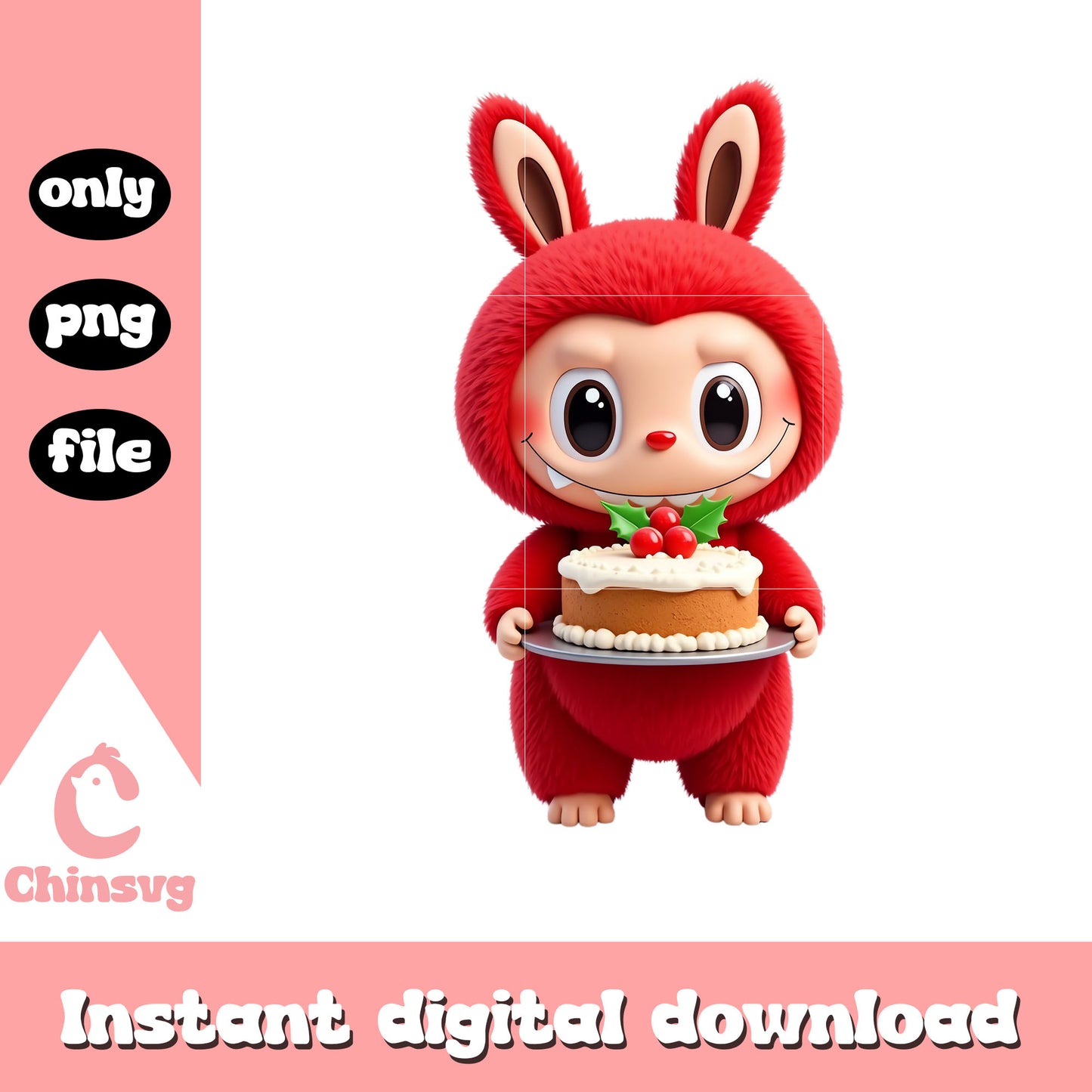 Monster labubu with christmas cake png, labubu dolls png