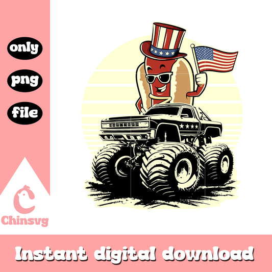Monster trucks png, Monster trucks hotdog cartoon png, july 4th png