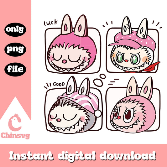 Mood board labubu cute doll design png, labubu cartoon png