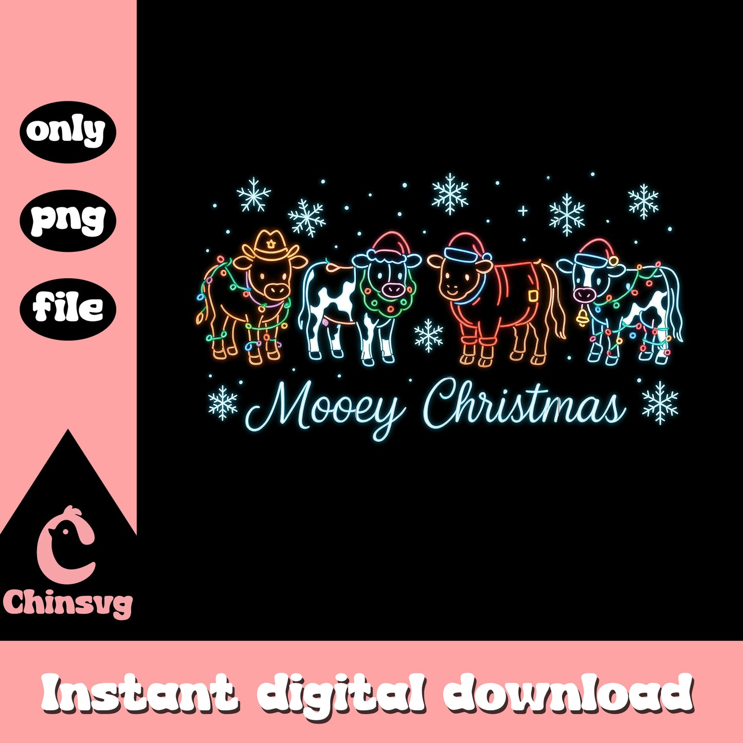 Mooey christmas cow neon clipart png, christmas design png