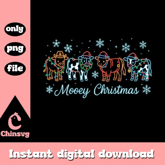 Mooey christmas cow neon clipart png, christmas design png