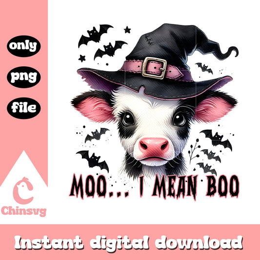 Moo i mean boo halloween baby cow drawing png, halloween art png