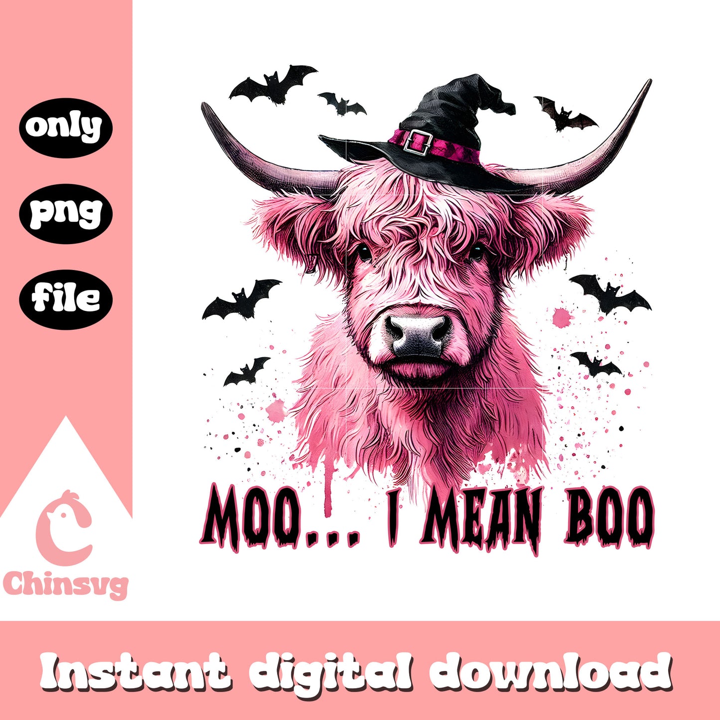 Moo i mean boo halloween pink cow drawing png, halloween decor png