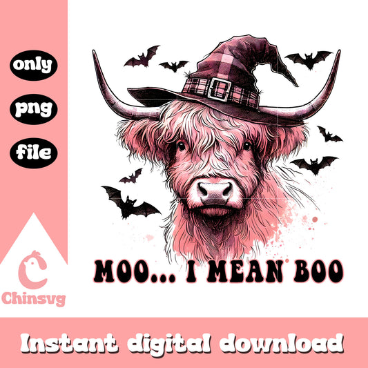 Moo i mean boo halloween witch cow design png, halloween day png