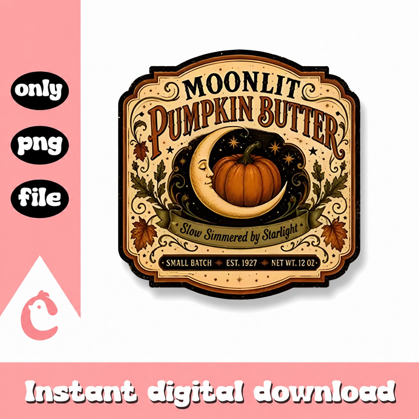 Moonlit Pumpkin Butter Label PNG, Vintage Halloween Design, PNG