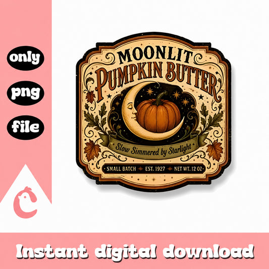 Moonlit Pumpkin Butter Label PNG, Vintage Halloween Design, PNG