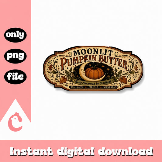 Moonlit Pumpkin Butter Label, Vintage Fall Design, PNG