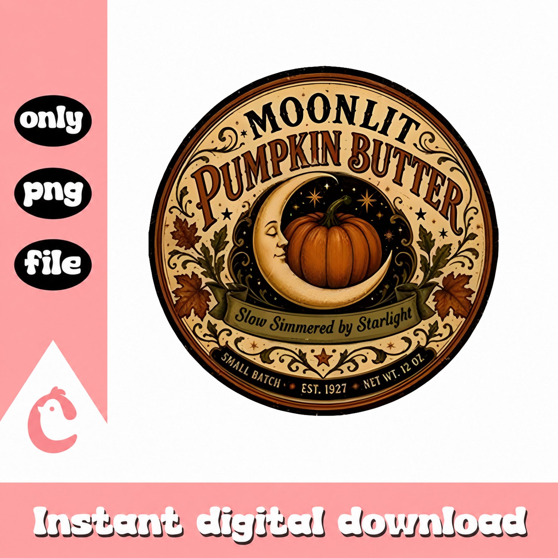 Moonlit Pumpkin Butter PNG, Vintage Fall Design, Halloween PNG