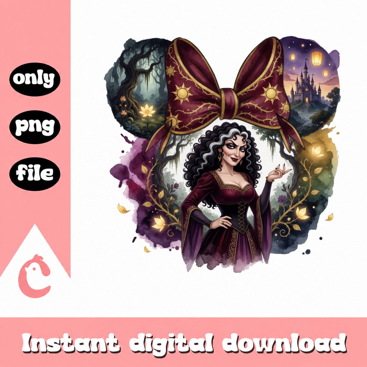 Mother Gothel Minnie Ears PNG, Disney Villain PNG, Tangled PNG