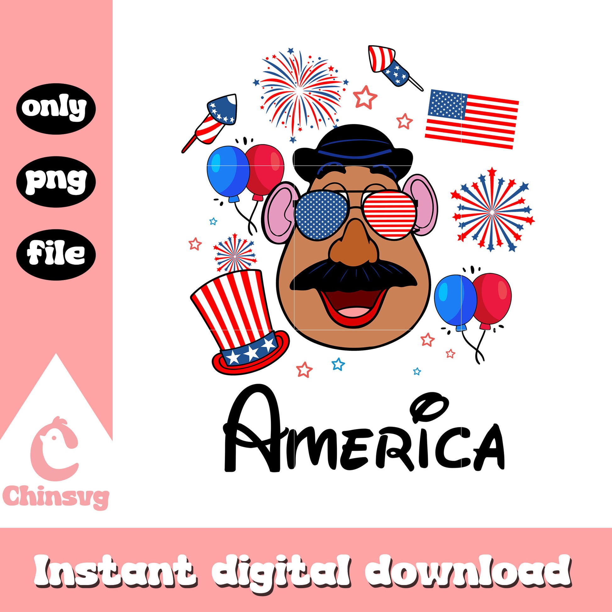 Mr potato america patriotic png, Mr potato 4th of july vibe png