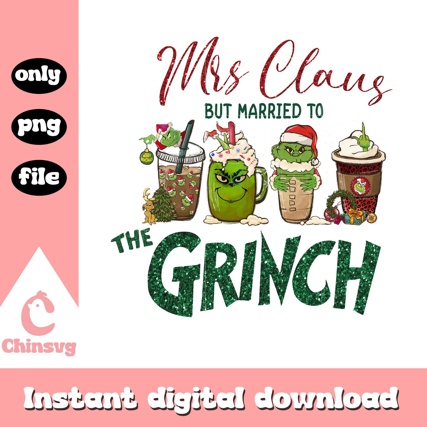 Mrs claus but married to the grinch png, christmas cups png